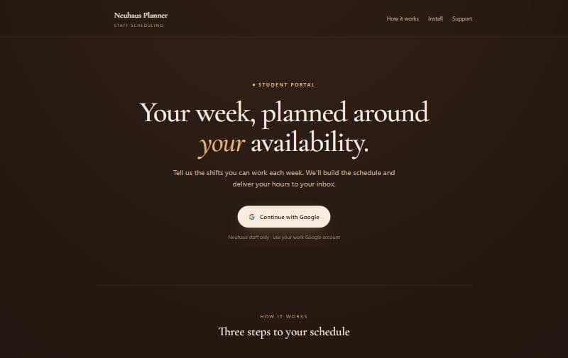 Neuhaus Planner — 'Your week, planned around your availability.'